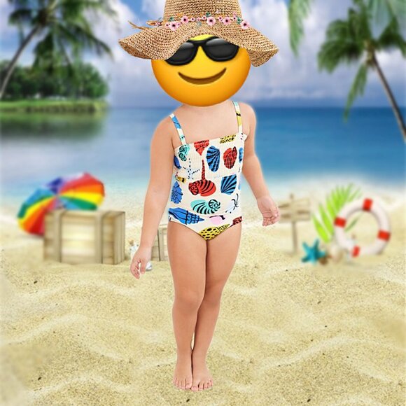 Hanna Andersson Girls One Piece Swimsuit Colorful Sea Shells Pull-On Beach Suit - Picture 1 of 10